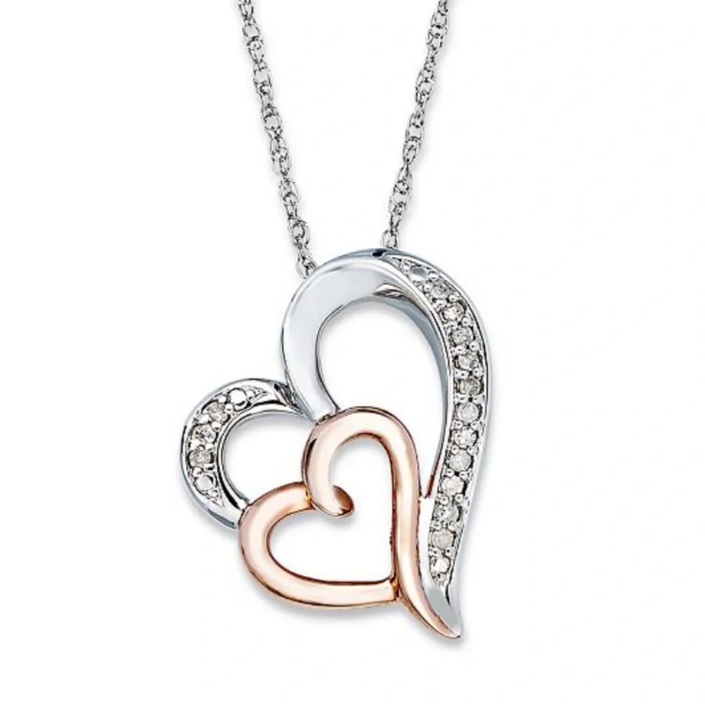Diamond Double Heart Pendant Necklace